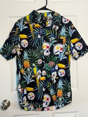 Pittsburgh Steelers Tropical Hawaiian Button Up Shirt NFL Team Apparel Men’s L